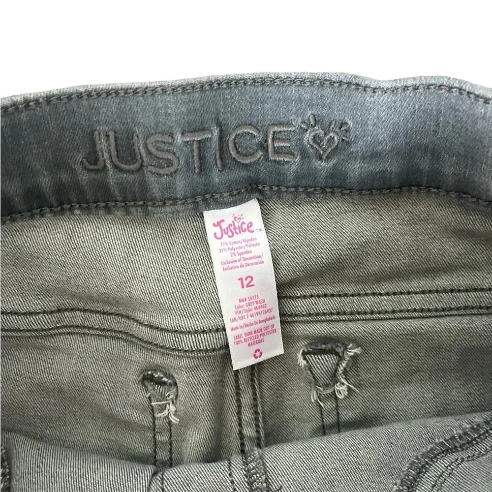 Justice Gray, Stretchy, Distressed, Raw Hem Girls Jeans, Size 12
